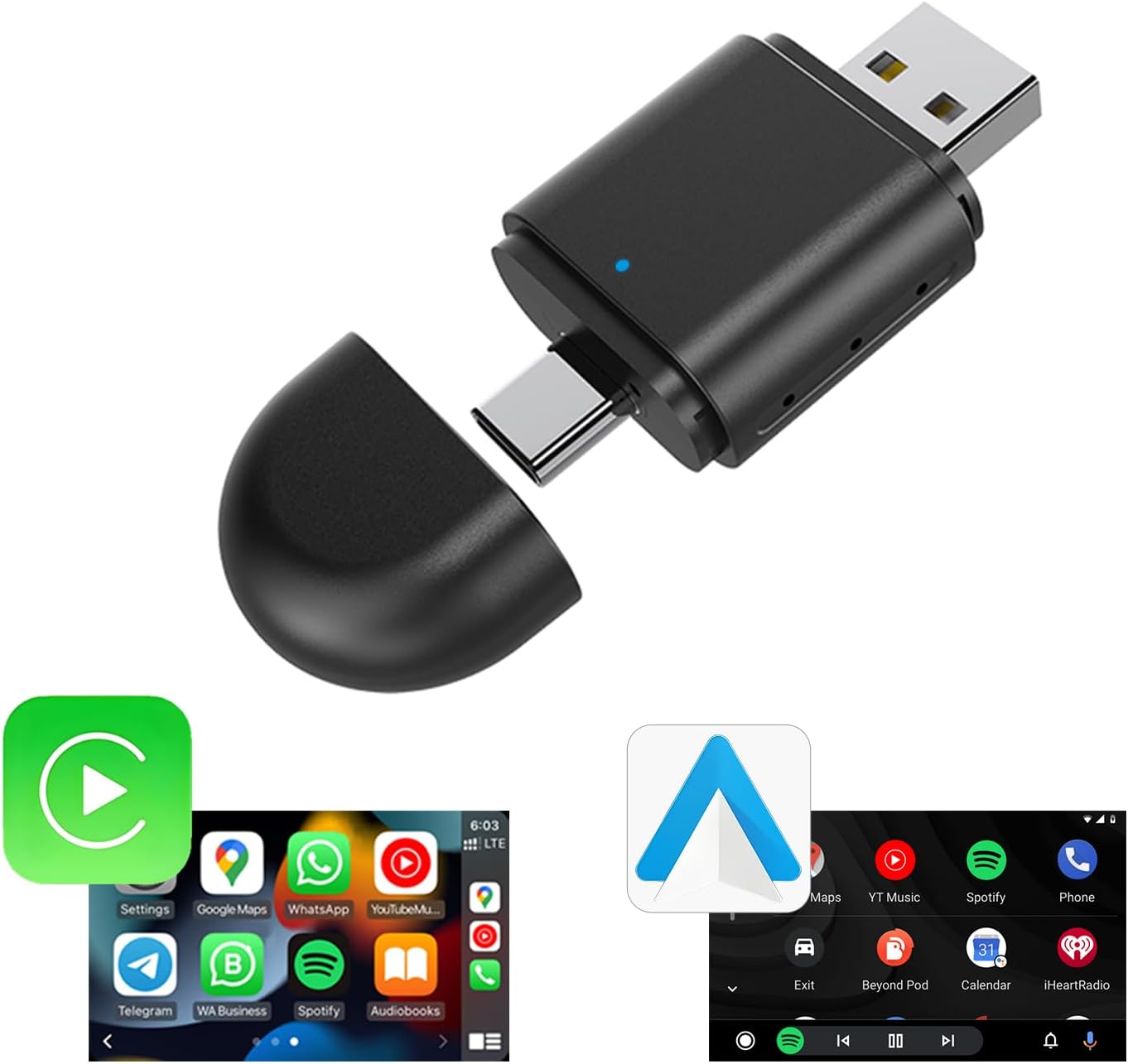 WireLess Apple Carplay & Android Carplay Auto Plug Smart Box USB&Type-c Adapter - Universal