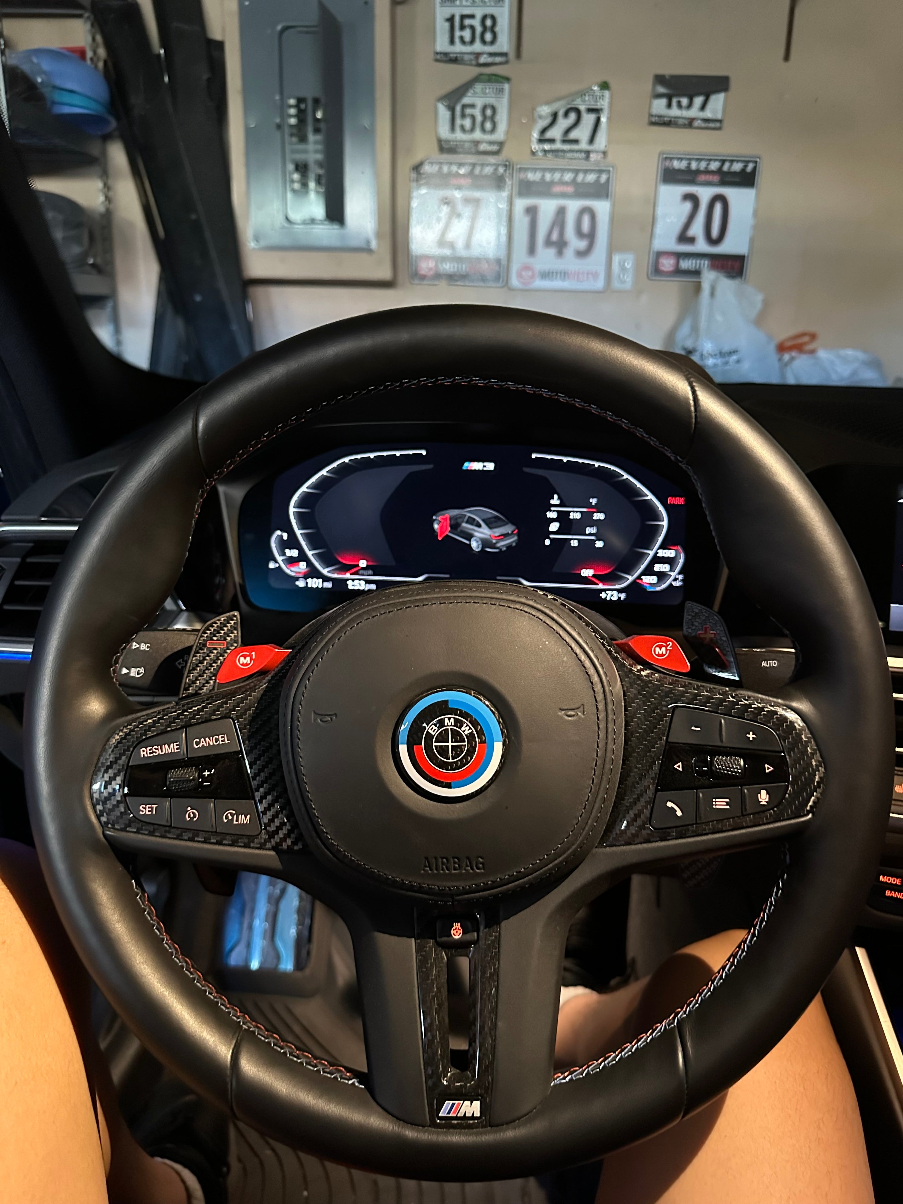 Carbon Fiber 50th Years M Heritage Emblem Roundel Cover &  Hub Cap Replacement (6 Piece)- BMW Roundel