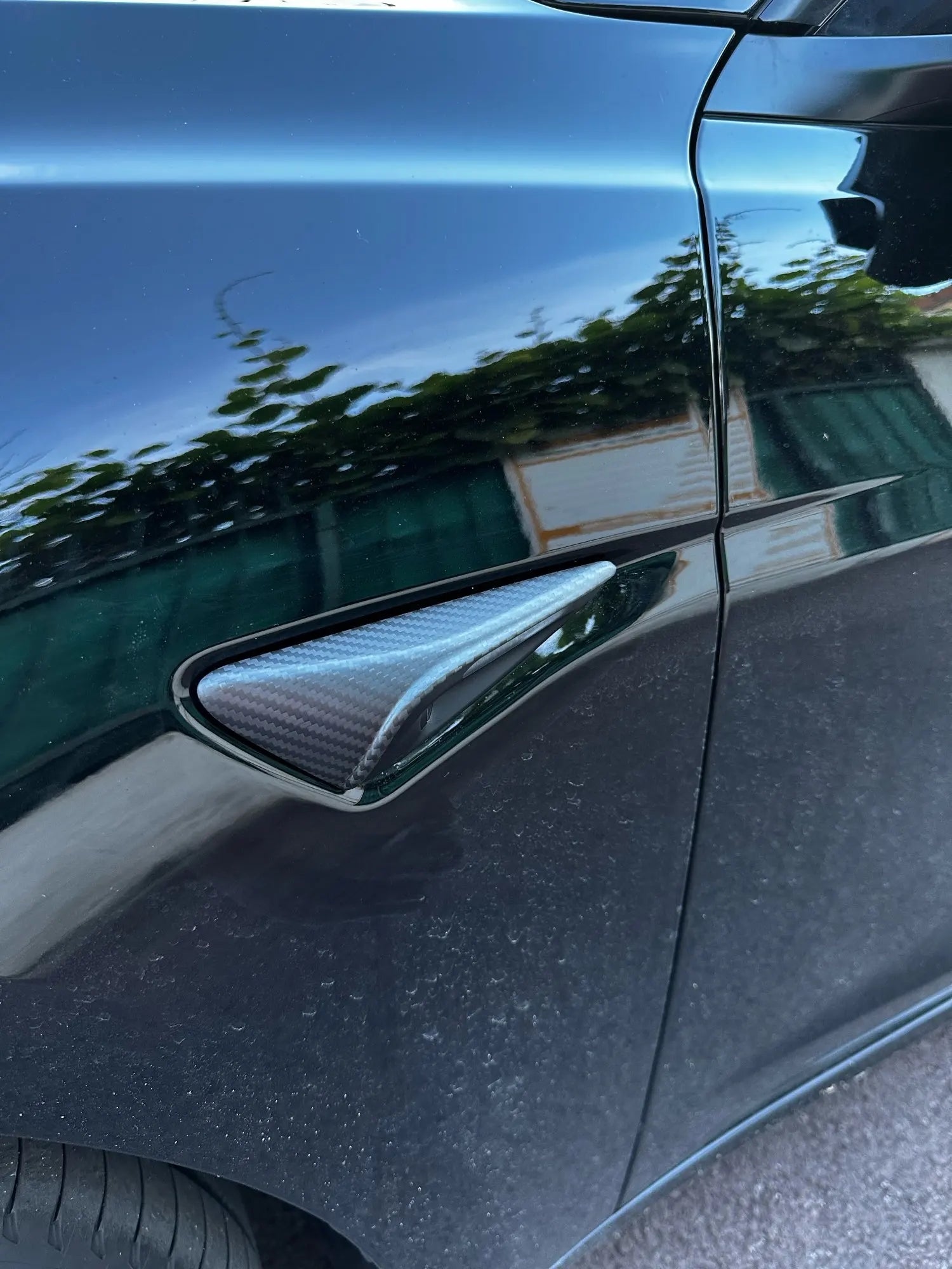 Carbon Fiber Side Camera Cover Overlay - Tesla Model Y Model 3 Highland