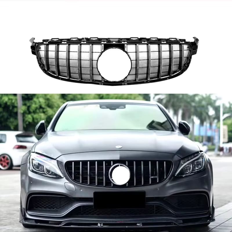 Gloss Black C63 AMG Style Front Grille - 2019-2021 Mercedes Benz C-Class W205