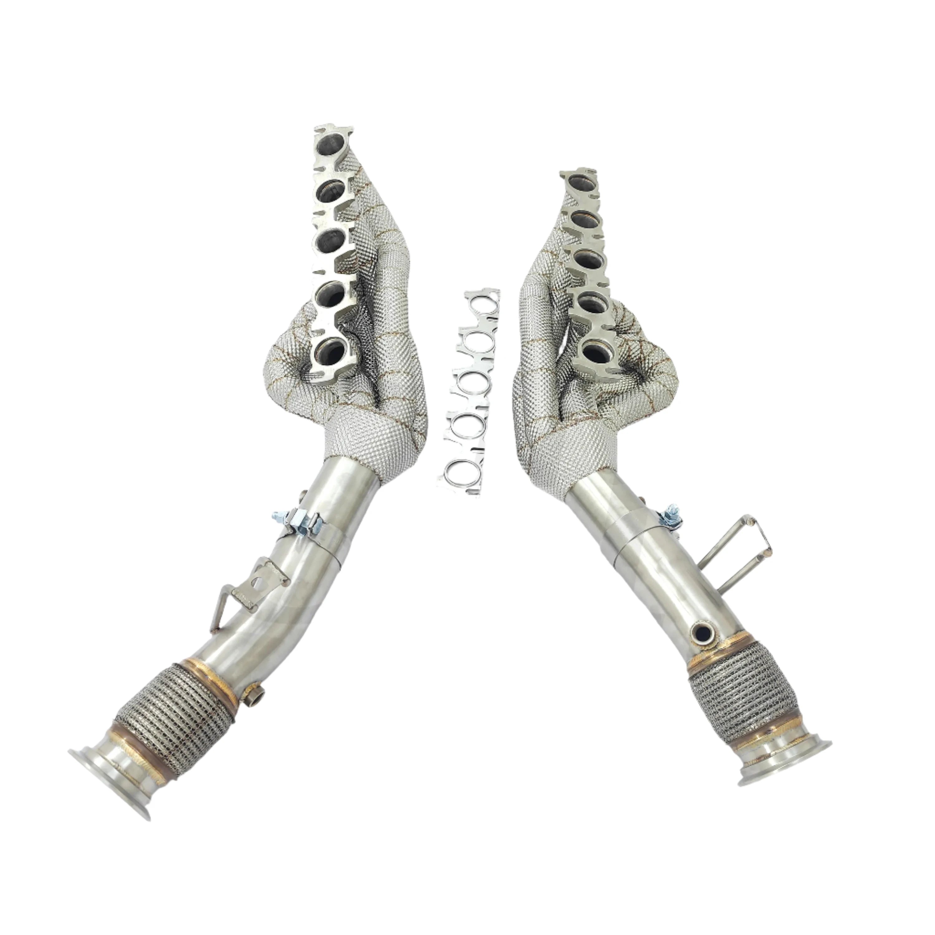 High Performance Manifold Header & Secondary Cat less Pipes w/ Heat Shield - Audi R8 V10 5.2L