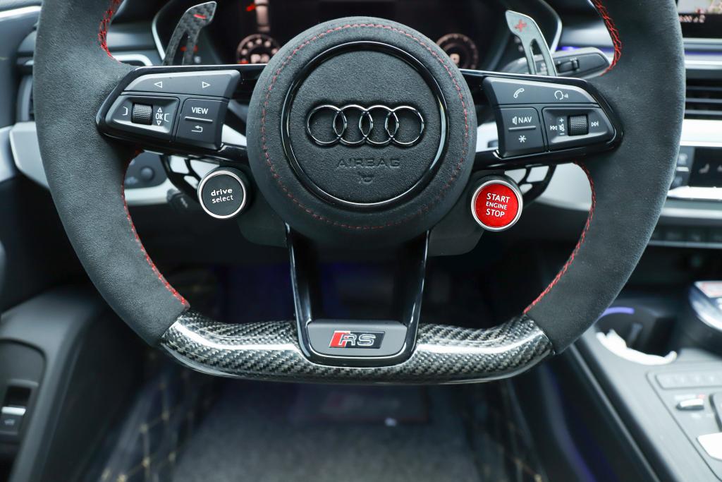 Alcantara Carbon Fiber Steering Wheel w/ Red Ascents - Audi R8