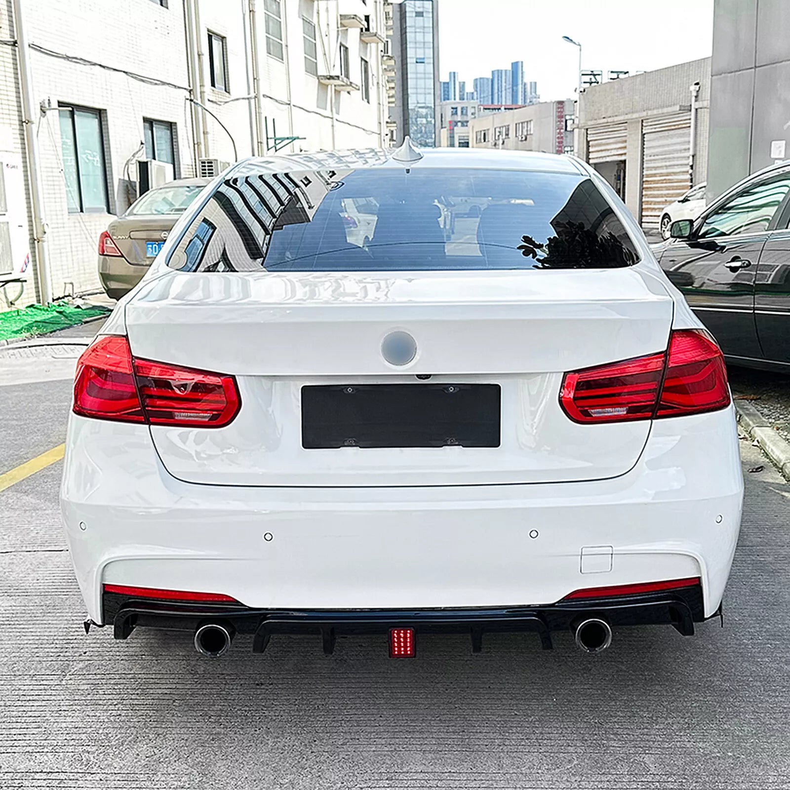 Gloss Black Rear Diffuser w/ LED - BMW 2013-2019 F30 3 Series M Sport