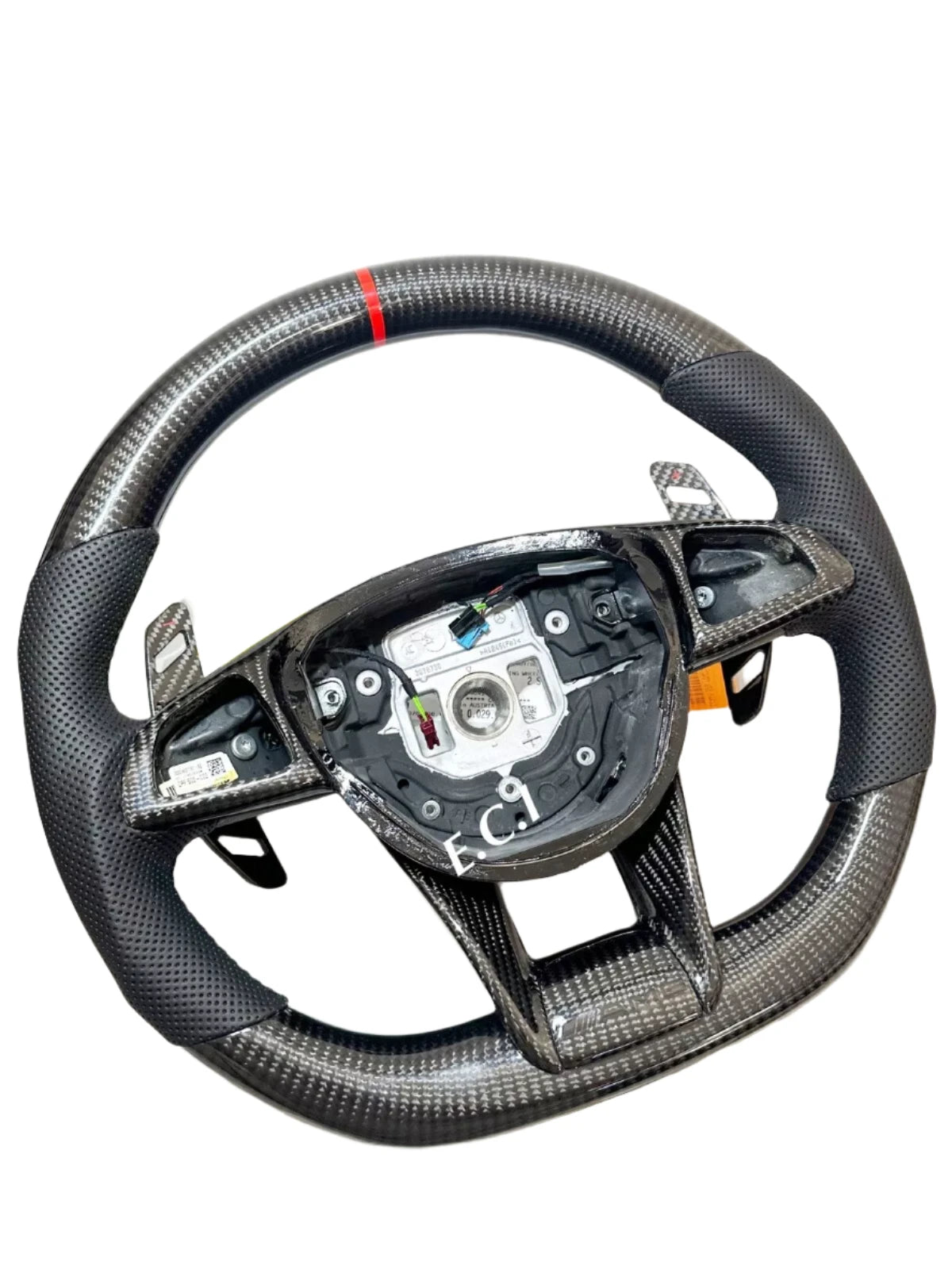 Carbon Fiber Steering Wheel w/  Red Stripe & Paddles - Mercedes CLS63 C63 S63 GLE63 GLS63 CLA45 E63