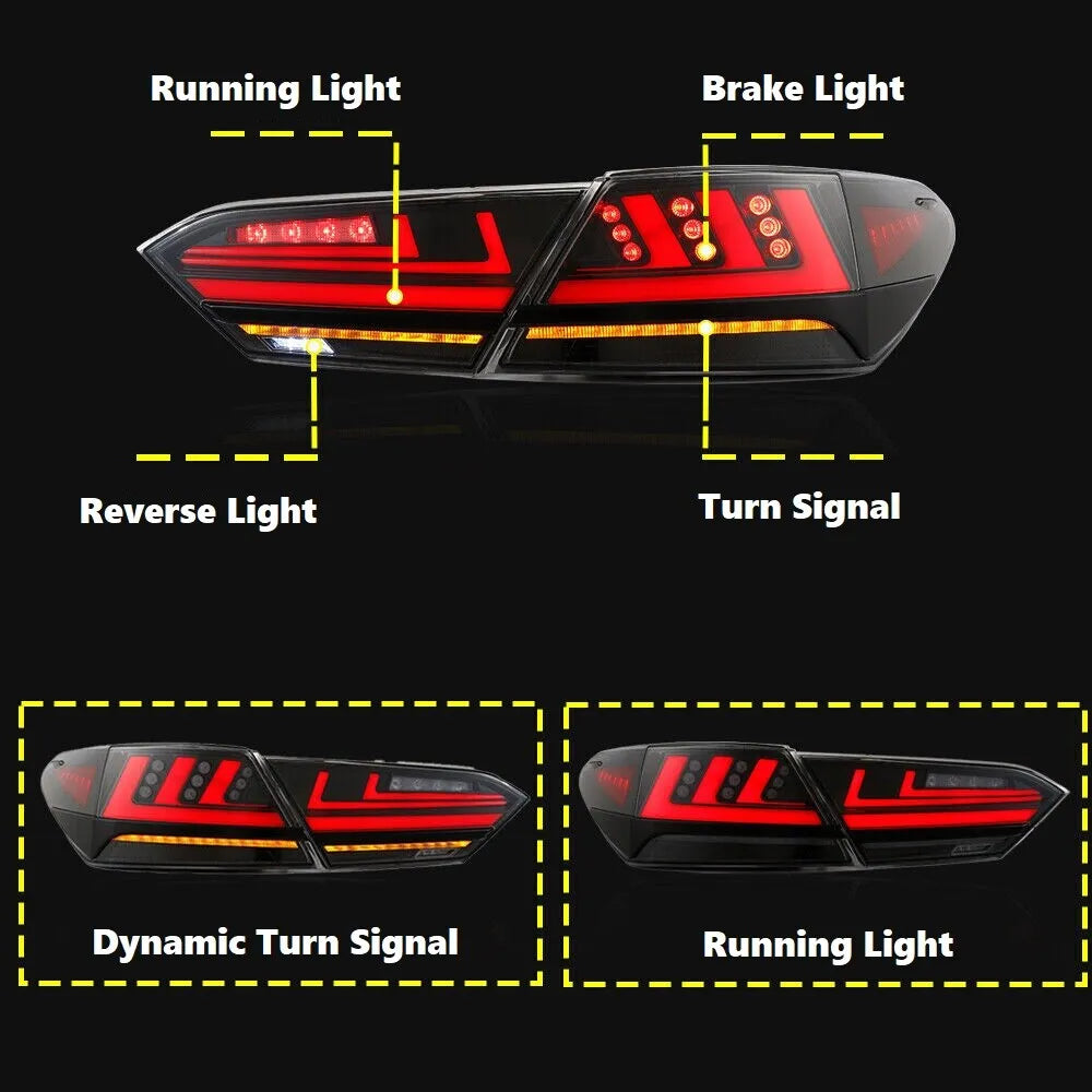 Full Smoked LED Tail Lights - 2018-2024 Toyota Camry Tail Light Kit