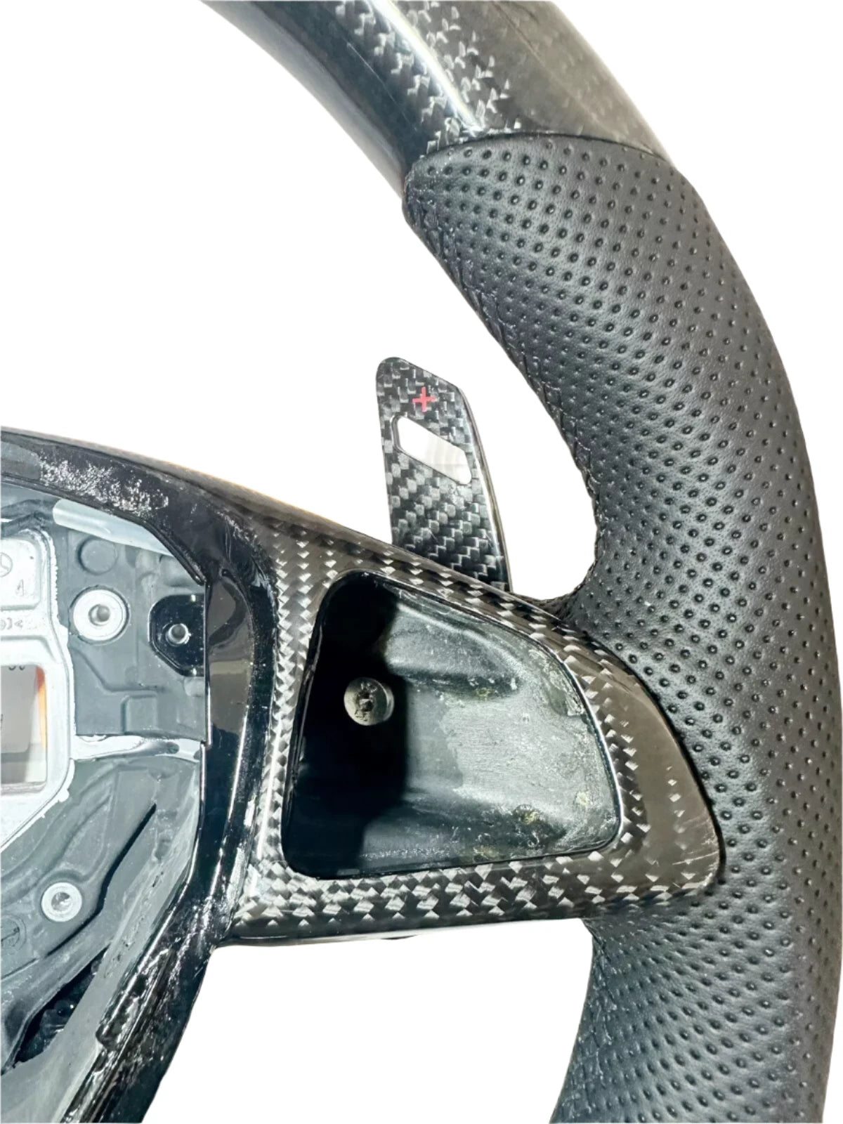 Carbon Fiber Steering Wheel w/  Red Stripe & Paddles - Mercedes CLS63 C63 S63 GLE63 GLS63 CLA45 E63