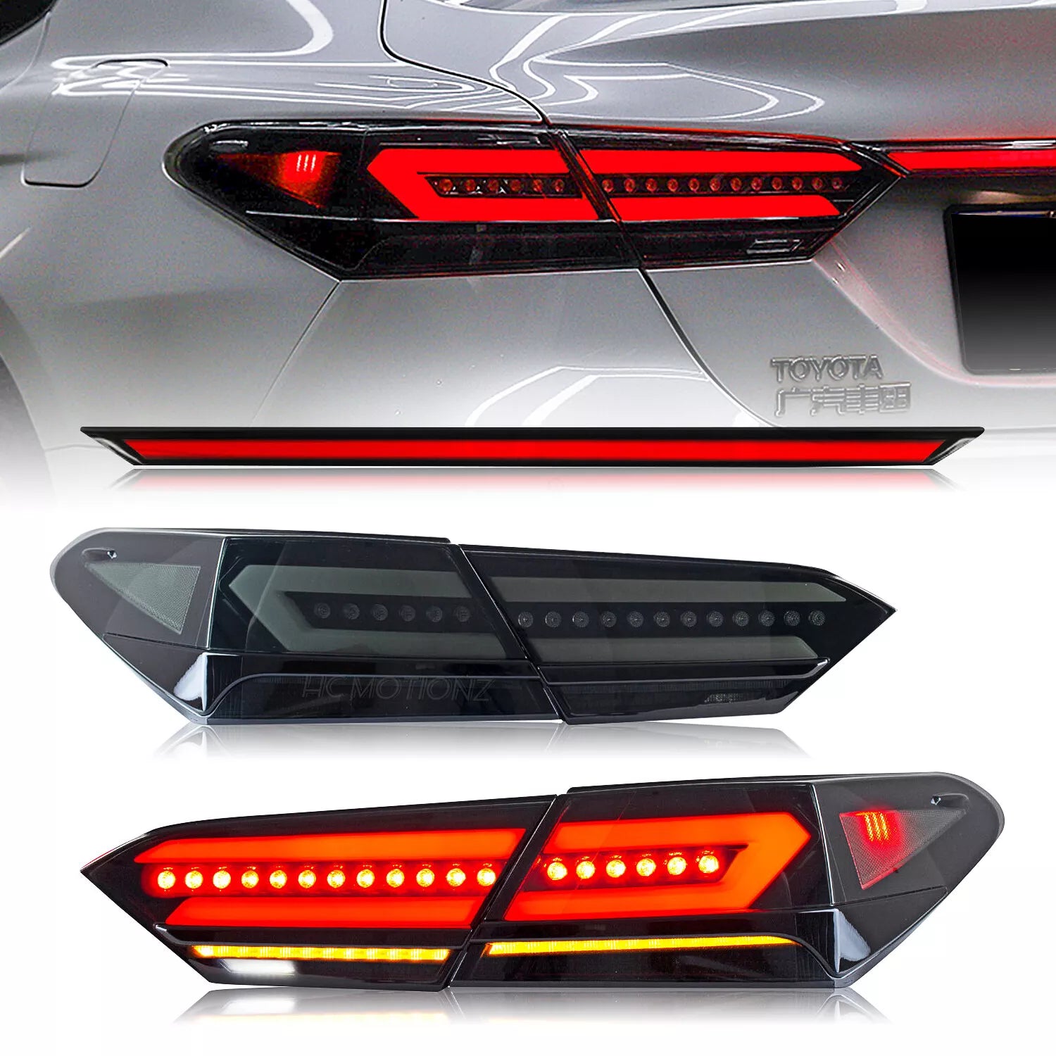 Smoked  Clear LED Tail Lights w/ Trunk Lid Light - 2018-2024 Toyota Camry