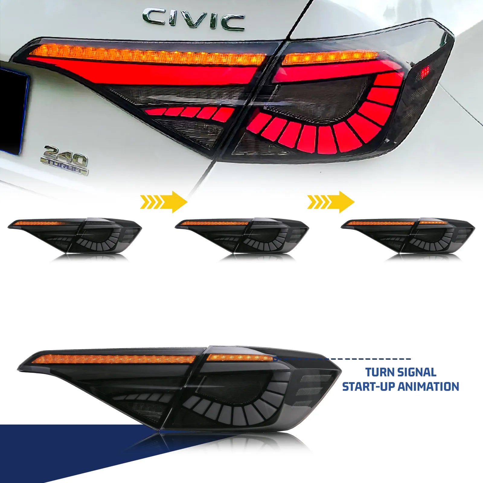 GTS Style LED Sequential Rear Tail Lights Set  - Honda Civic 11th Sedan Gen 2022-2024