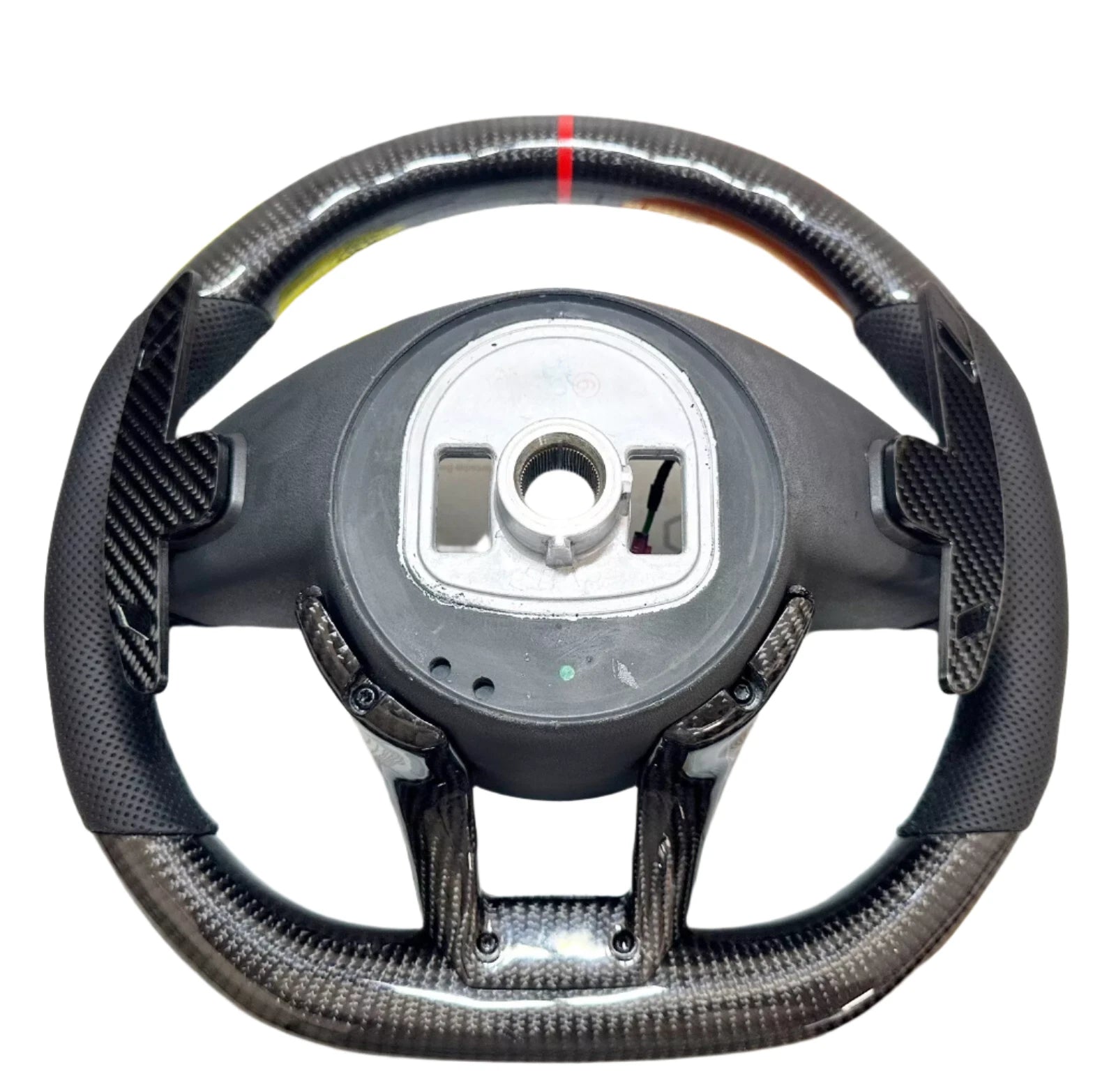 Carbon Fiber Steering Wheel w/  Red Stripe & Paddles - Mercedes CLS63 C63 S63 GLE63 GLS63 CLA45 E63