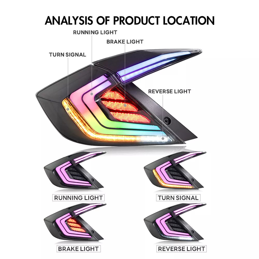 RGB LED Rear Tail Lights Sequential Set - Honda Civic Sedan 2016-2021