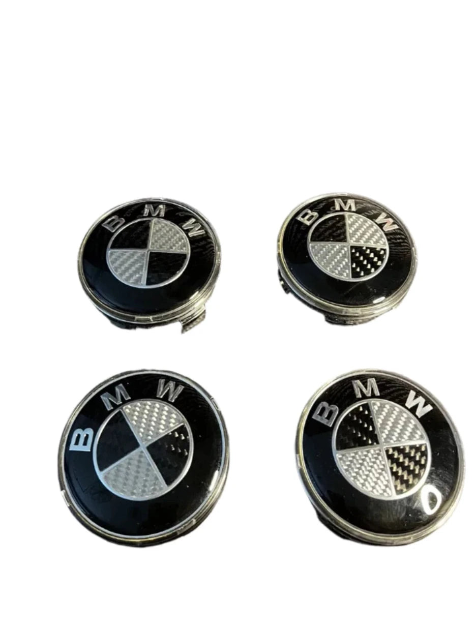 BMW Black Carbon Fiber Emblem Roundel Floating Wheel Caps - BMW