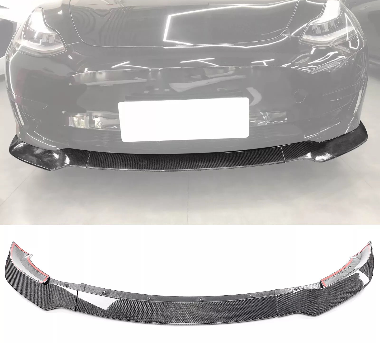 Carbon Fiber Front Lip (3pc) -  17-23 Tesla Model 3 Track Pack