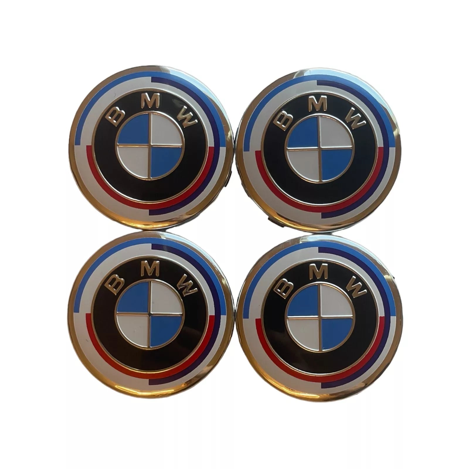 BMW 50th Anniversary Style Roundel Floating Center Wheel Cap Set