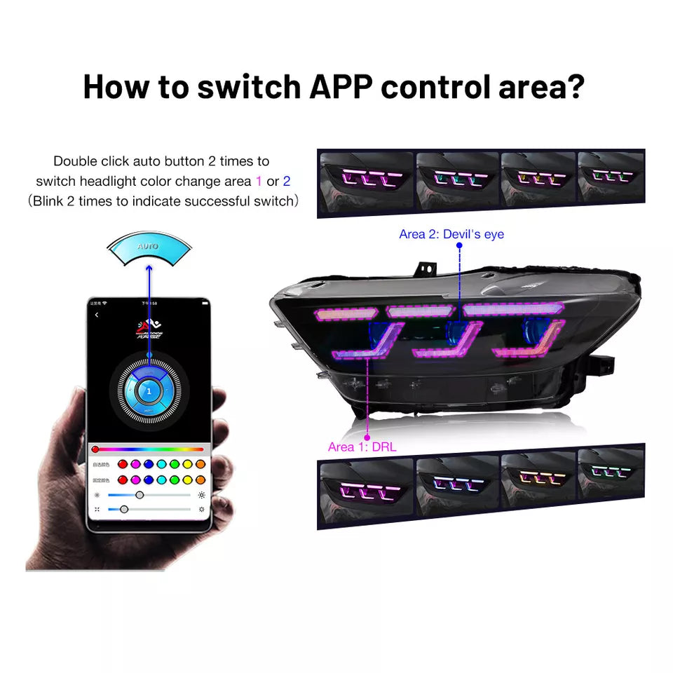 RGB DRL LED Headlights Set - Ford Mustang