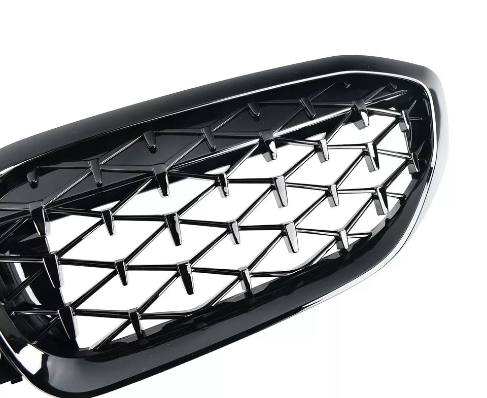 Gloss Black Diamond style Front Grilles - BMW G20 / G28 3 Series 2019-2022